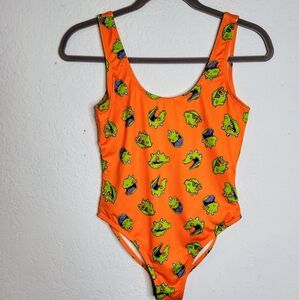 Nickelodeon Rugrats Cartoon Reptar Dinosaur Orange One Piece Swimsuit Size Small